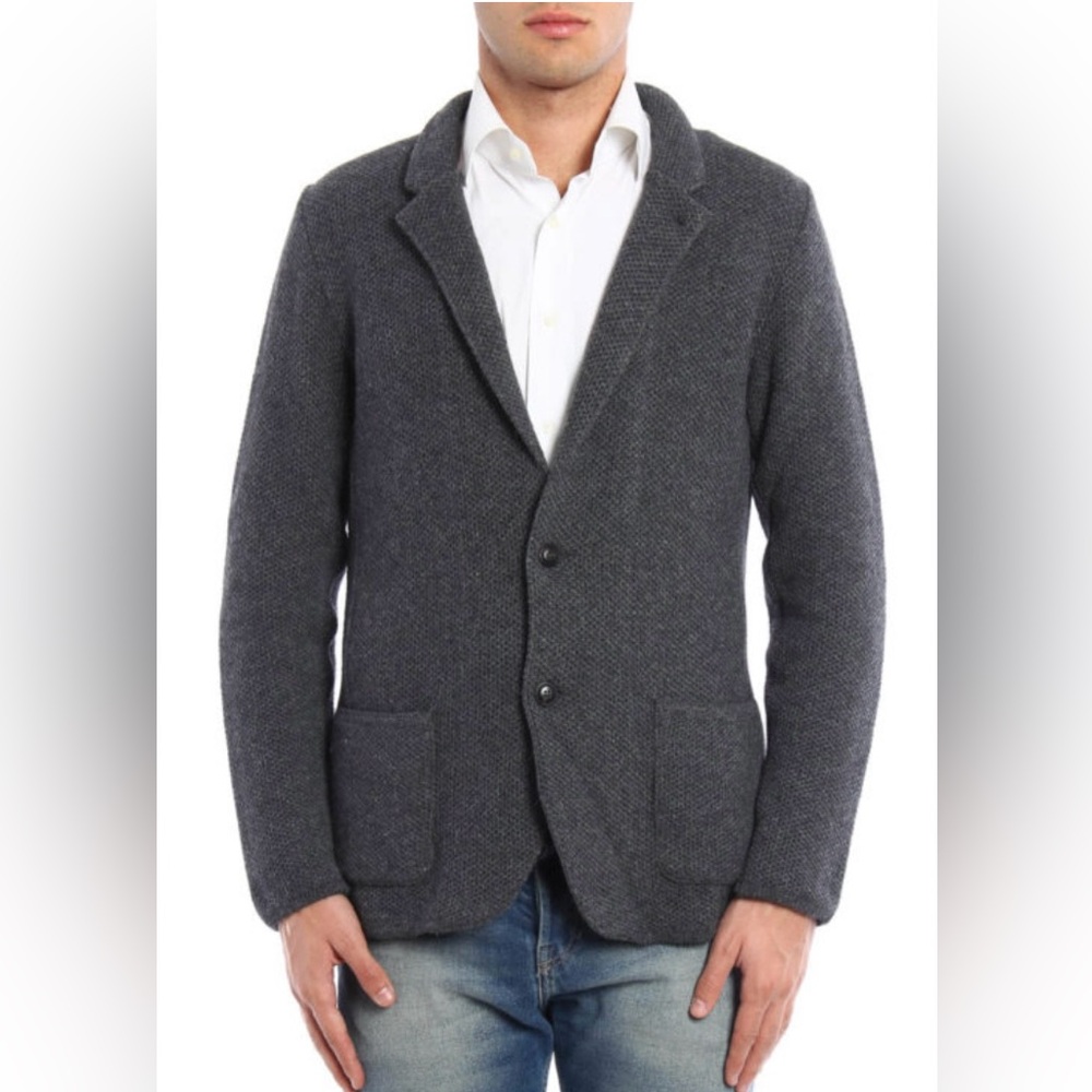 Lardini Mens Knit 100% Wool Sport Coat Jacket Grey Large